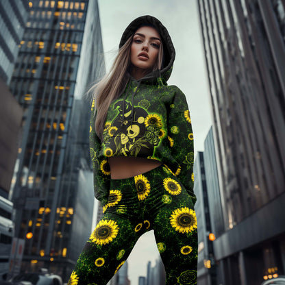 Women Hoodie and Leggings, Gothic Floral Skeleton Couple Outwear Pants Outfit