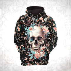 Pastel Skull Floral Vintage Combo Hoodie and Leggings - Dark and edgy matching set with skull designs for a unique and stylish look