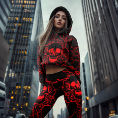 Women Hoodie and Leggings, Electric Rose Skull Thunder Outwear Pants Outfit