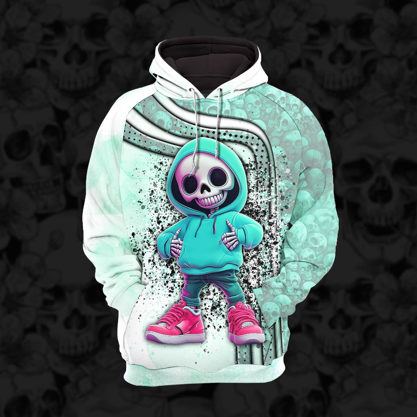 Women Hoodie and Leggings, Cyan Skeleton Artwork Outwear Pants Outfit