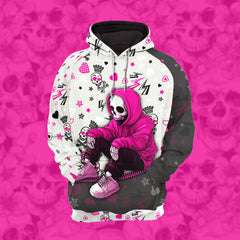 Women Hoodie and Leggings, Pink Skeleton Art Outwear Pants Outfit