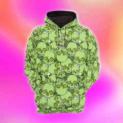 Green Camo Skull Pattern Combo Hoodie and Leggings - Dark and edgy matching set with skull designs for a unique and stylish look