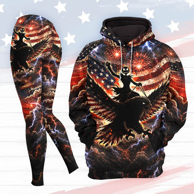 Women Hoodie and Leggings, Patriot Skull Thunder Art Outwear Pants Outfit
