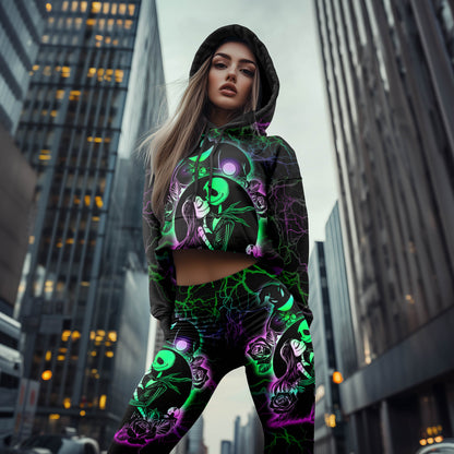 Women Hoodie and Leggings, Green Rose Art Outwear Pants Outfit