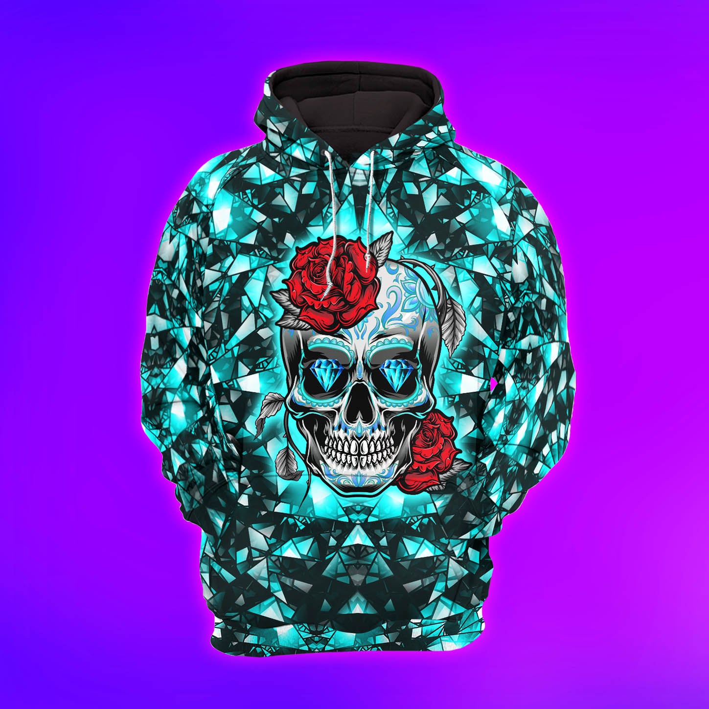Cyan Kaleidoscope Skull Rose Combo Hoodie and Leggings - Dark and edgy matching set with skull designs for a unique and stylish look
