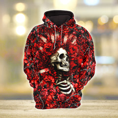 Red Skull Rose Thorn Combo Hoodie and Leggings - Dark and edgy matching set with skull designs for a unique and stylish look