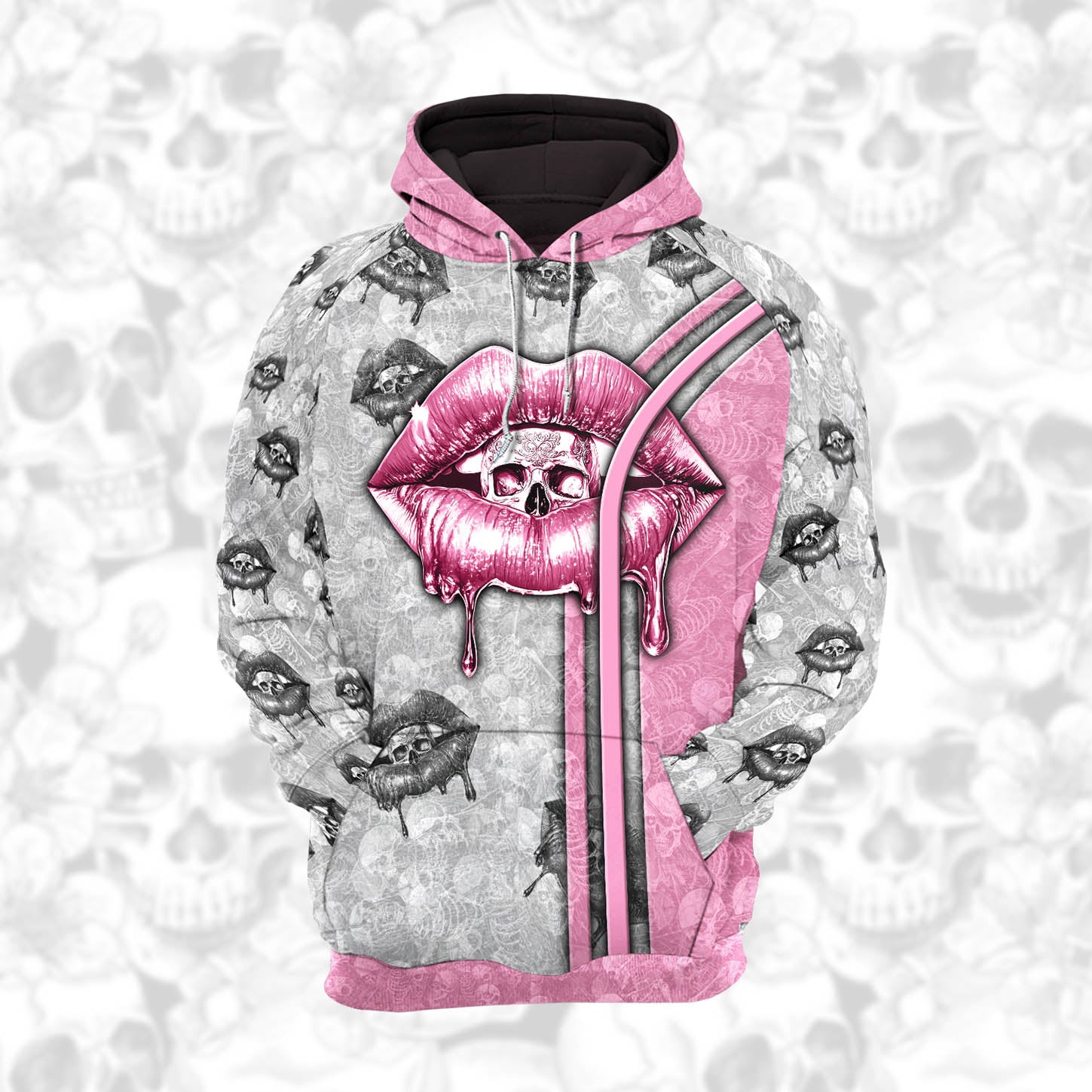 Women Hoodie and Leggings, Pink Skull Lip Melt Lip Outwear Pants Outfit