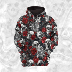 Women Hoodie and Leggings, Skull Rose Gothic Pattern Outwear Pants Outfit