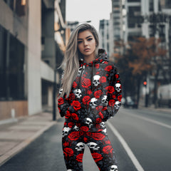 Women Hoodie and Leggings, Red Roses Bleed Midnight Outwear Pants Outfit