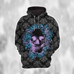 Purple Dark Skull Rose Combo Hoodie and Leggings - Dark and edgy matching set with skull designs for a unique and stylish look