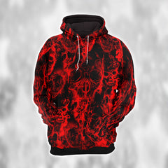 Red Skull Fire Pattern Combo Hoodie and Leggings - Dark and edgy matching set with skull designs for a unique and stylish look