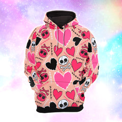 Pastel Skull Heart Pattern Combo Hoodie and Leggings - Dark and edgy matching set with skull designs for a unique and stylish look