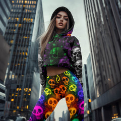 Women Hoodie and Leggings, Graffiti Splatter Skulls Outwear Pants Outfit