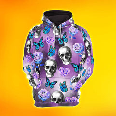 Purple Skull Butterfly Combo Hoodie and Leggings - Dark and edgy matching set with skull designs for a unique and stylish look