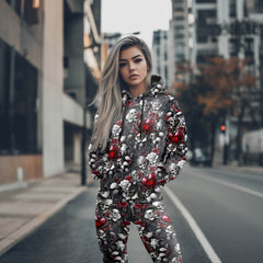 Women Hoodie and Leggings, Skull Rose Diamond Outwear Pants Outfit