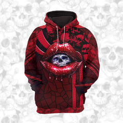 Women Hoodie and Leggings, Red Skull Lip Gothic Outwear Pants Outfit