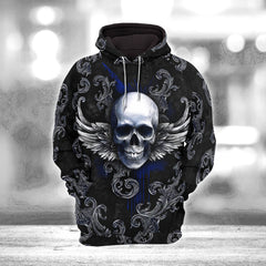 Black Blue Skull Filigree Combo Hoodie and Leggings - Dark and edgy matching set with skull designs for a unique and stylish look