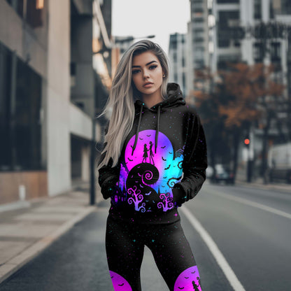 Women Hoodie and Leggings, Neon Moonlight Couple Outwear Pants Outfit
