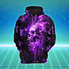 Neon Purple Skull Butterfly Combo Hoodie and Leggings - Dark and edgy matching set with skull designs for a unique and stylish look