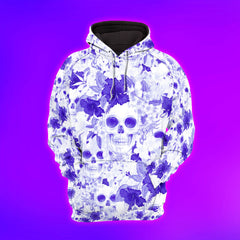 Violet Skull Flower Pattern Combo Hoodie and Leggings - Dark and edgy matching set with skull designs for a unique and stylish look