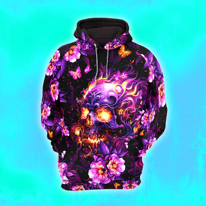 Pink Skull Rose Fire Combo Hoodie and Leggings - Dark and edgy matching set with skull designs for a unique and stylish look