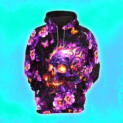 Pink Skull Rose Fire Combo Hoodie and Leggings - Dark and edgy matching set with skull designs for a unique and stylish look