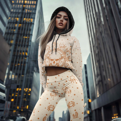 Women Hoodie and Leggings, Cosmic Skull Zodiac Outwear Pants Outfit
