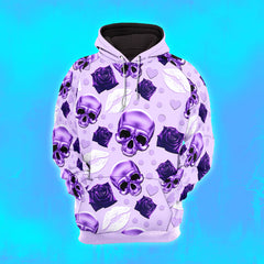 Violet Skull Rose Pattern Combo Hoodie and Leggings - Dark and edgy matching set with skull designs for a unique and stylish look