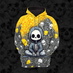 Women Hoodie and Leggings, Yellow Glitter Skeleton Outwear Pants Outfit