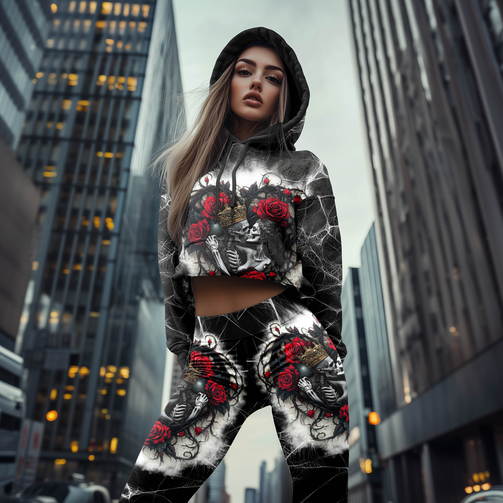 Women Hoodie and Leggings, Couple Skeleton Gothic Outwear Pants Outfit