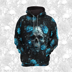 Black Blue Skull Rose Combo Hoodie and Leggings - Dark and edgy matching set with skull designs for a unique and stylish look