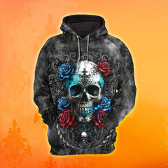 Watercolor Skull Rose Floral Combo Hoodie and Leggings - Dark and edgy matching set with skull designs for a unique and stylish look