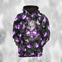 Purple Butterfly Skull Rose Combo Hoodie and Leggings - Dark and edgy matching set with skull designs for a unique and stylish look