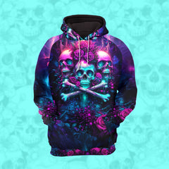 Women Hoodie and Leggings, Neon Skull Rose Outwear Pants Outfit