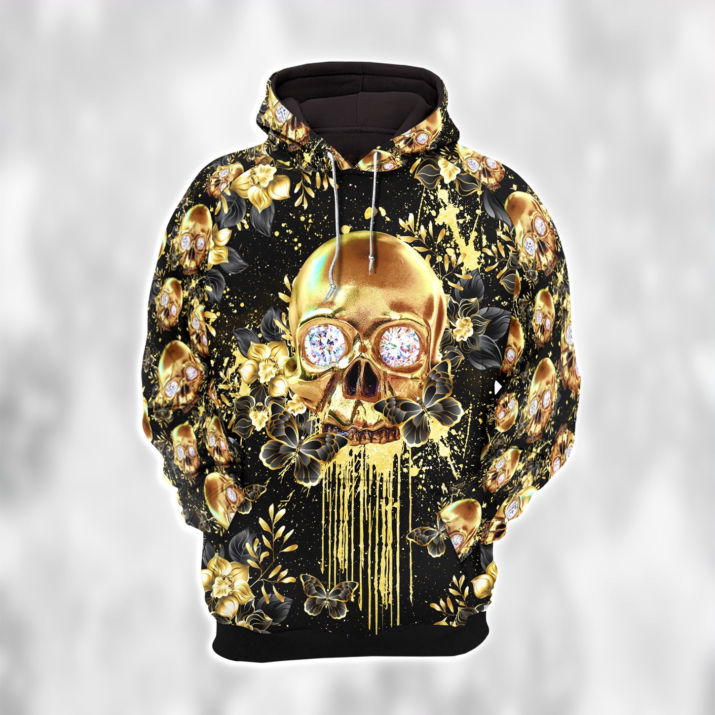 Women Hoodie and Leggings, Gold Skull Butterfly Floral Outwear Pants Outfit
