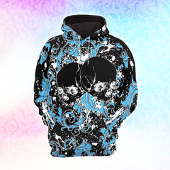 Blue Floral Skull Dark Combo Hoodie and Leggings - Dark and edgy matching set with skull designs for a unique and stylish look