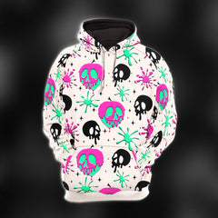 Pastel Skull Melt Pattern Combo Hoodie and Leggings - Dark and edgy matching set with skull designs for a unique and stylish look