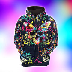 Colorful Skull Butterfly Combo Hoodie and Leggings - Dark and edgy matching set with skull designs for a unique and stylish look