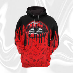 Women Hoodie and Leggings, Black Red Skull Lip Outwear Pants Outfit