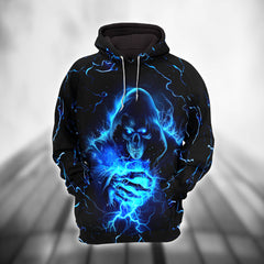 Thunder Grim Reaper Art Combo Hoodie and Leggings - Dark and edgy matching set with skull designs for a unique and stylish look