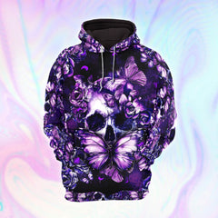 Purple Skull Violet Rose Combo Hoodie and Leggings - Dark and edgy matching set with skull designs for a unique and stylish look