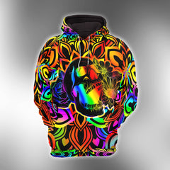 Colorful Skull Flower Mandala Combo Hoodie and Leggings - Dark and edgy matching set with skull designs for a unique and stylish look