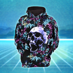 Watercolor Purple Skull Rose Combo Hoodie and Leggings - Dark and edgy matching set with skull designs for a unique and stylish look