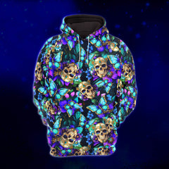 Women Hoodie and Leggings, Skull Butterfly Neon Outwear Pants Outfit