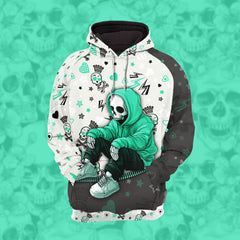 Women Hoodie and Leggings, Green Skeleton Art Outwear Pants Outfit