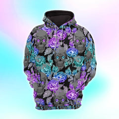 Galaxy Skull Flower Pattern Combo Hoodie and Leggings - Dark and edgy matching set with skull designs for a unique and stylish look