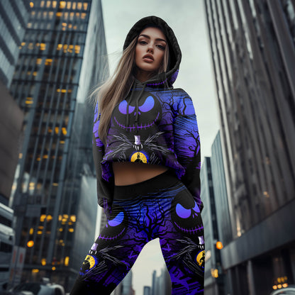 Women Hoodie and Leggings, Purple Night Moon Outwear Pants Outfit