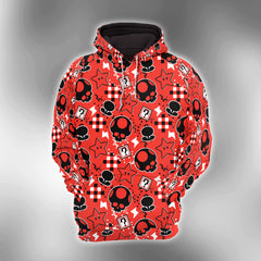 Red Skull Game Pattern Combo Hoodie and Leggings - Dark and edgy matching set with skull designs for a unique and stylish look