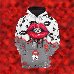 Women Hoodie and Leggings, Red Skull Lip Pattern Outwear Pants Outfit