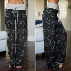 Dark Hollow Skull Pattern Women's High-waisted Wide Leg Pants